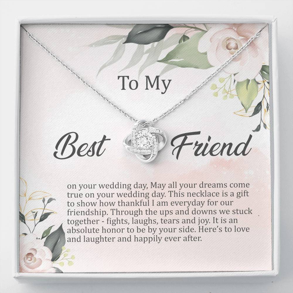 Love Knot Necklace with Message Card and Gift Box - Artisan-designed and crafted 14k white-gold - To My Best Friend on your wedding Day - Gift for Friend - Gift for Women