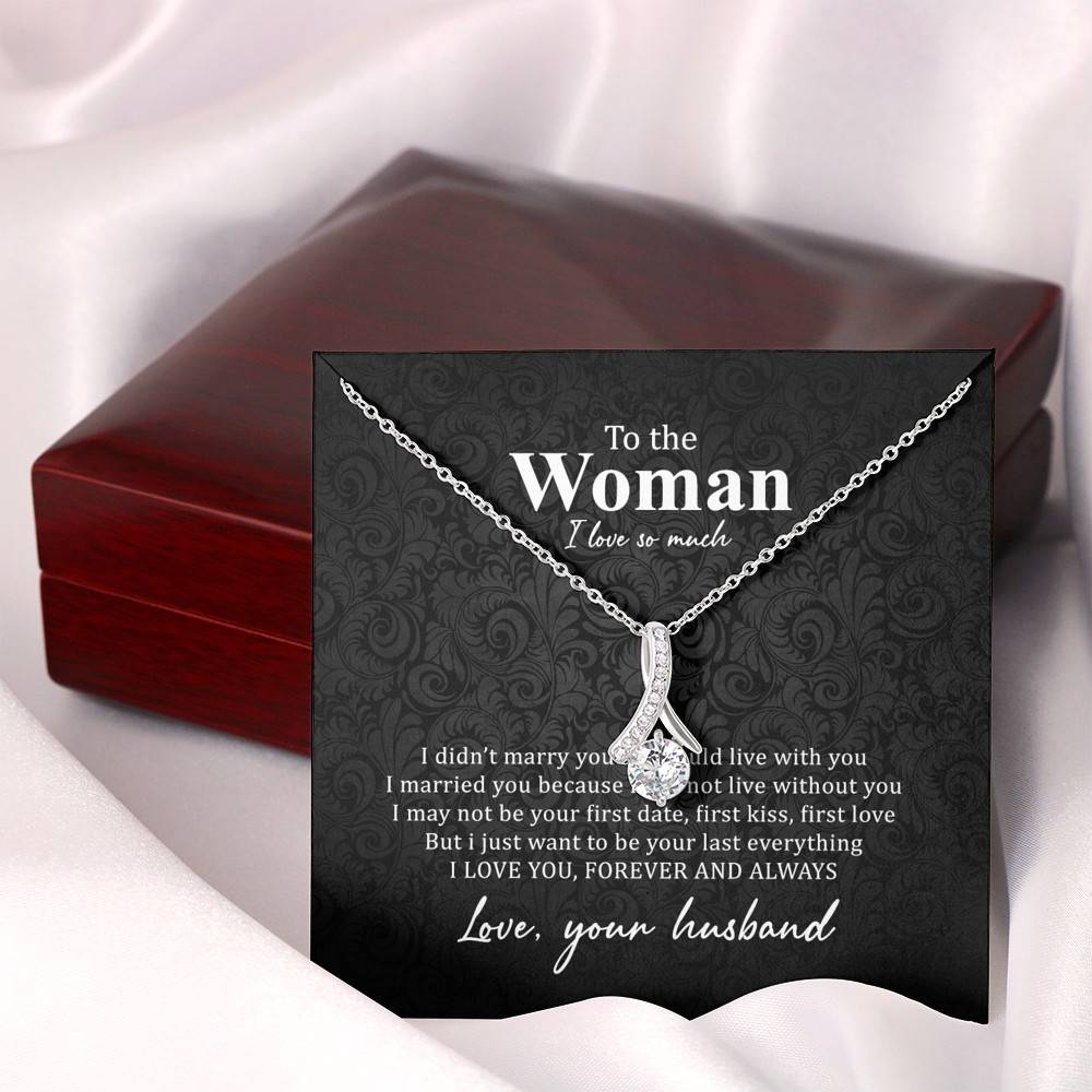 Alluring Beauty Necklace with Mahogany Style Luxury Box and Message Card - Dainty Cubic Zirconia - To The Woman I Love SO Much - Gift for my Wife - Gift for Women