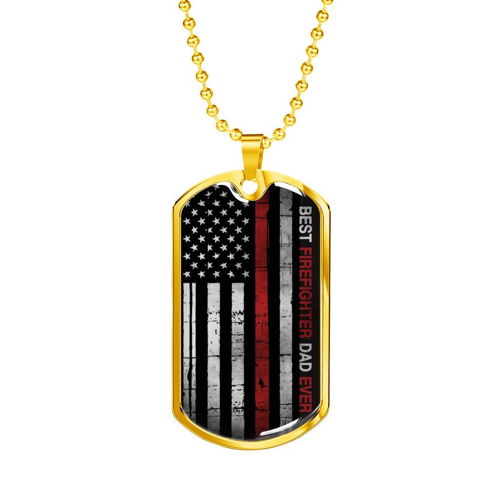 Gold Dog Tag Pendant With Ball Chain - Best Firefighter Dad Ever - Gift for Dad - Gift for Men