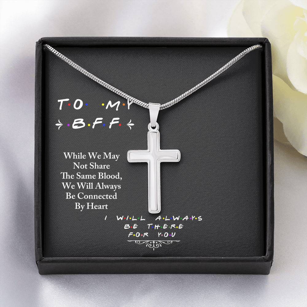 Artisan Crafted 14k White Gold Cross Necklace with Message Card - To My BFF I Will Always Be There For You - Cross - Gift for Best Friend - Gift for Women - Gift for Men