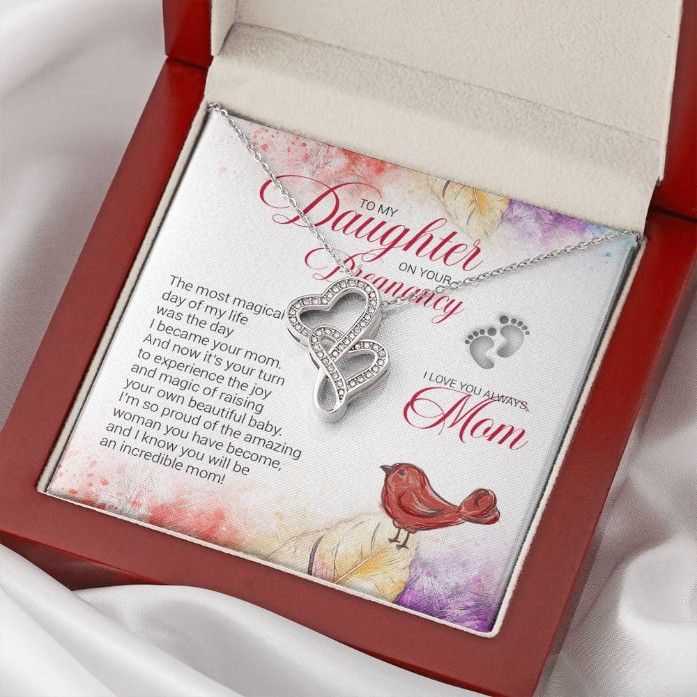 Double Hearts Necklace with Mahogany Style Luxury Box - Message Card - To My Daughter, The Most Magical Day Of My Life - Gift for my Daughter - Gift for Women