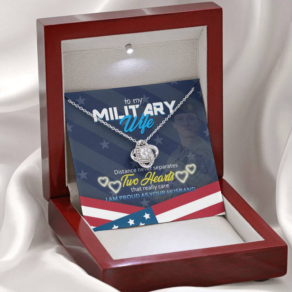 Love Knot Necklace with Message Card and Gift Box - To My Military Wife - Necklace for Wife - Gift for Military Wife