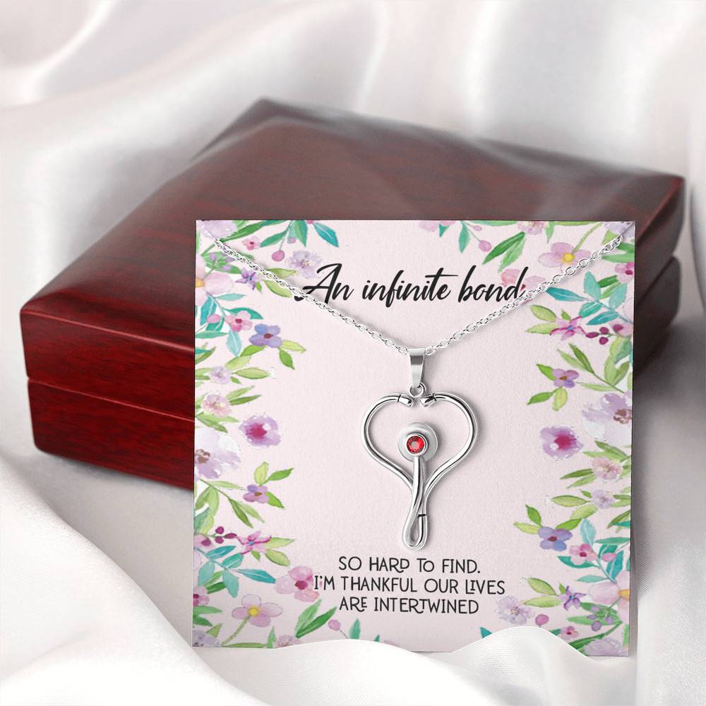 Stethoscope Pendant Necklace in a Gift Box with Message Card - 22" Cable Chain Necklace Pendant with 3mm Red Swarovski Crystal - Gifts for Women - An Infinite Bond