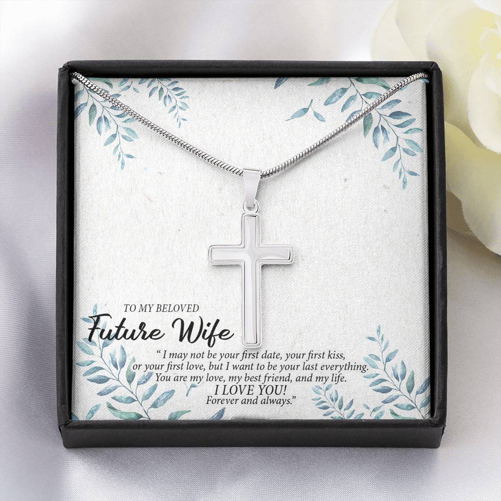 Artisan Crafted 14k White Gold Cross Necklace with Message Card - To My Beloved Future Wife - Cross - Gift for Wife - Gift for Women