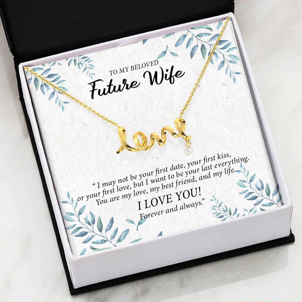 Scripted Love Necklace with Message Card (18k Yellow Gold Scripted Love) - To My Beloved Future Wife - SCRIPTED LOVE - Gift for Wife - Gift for Women