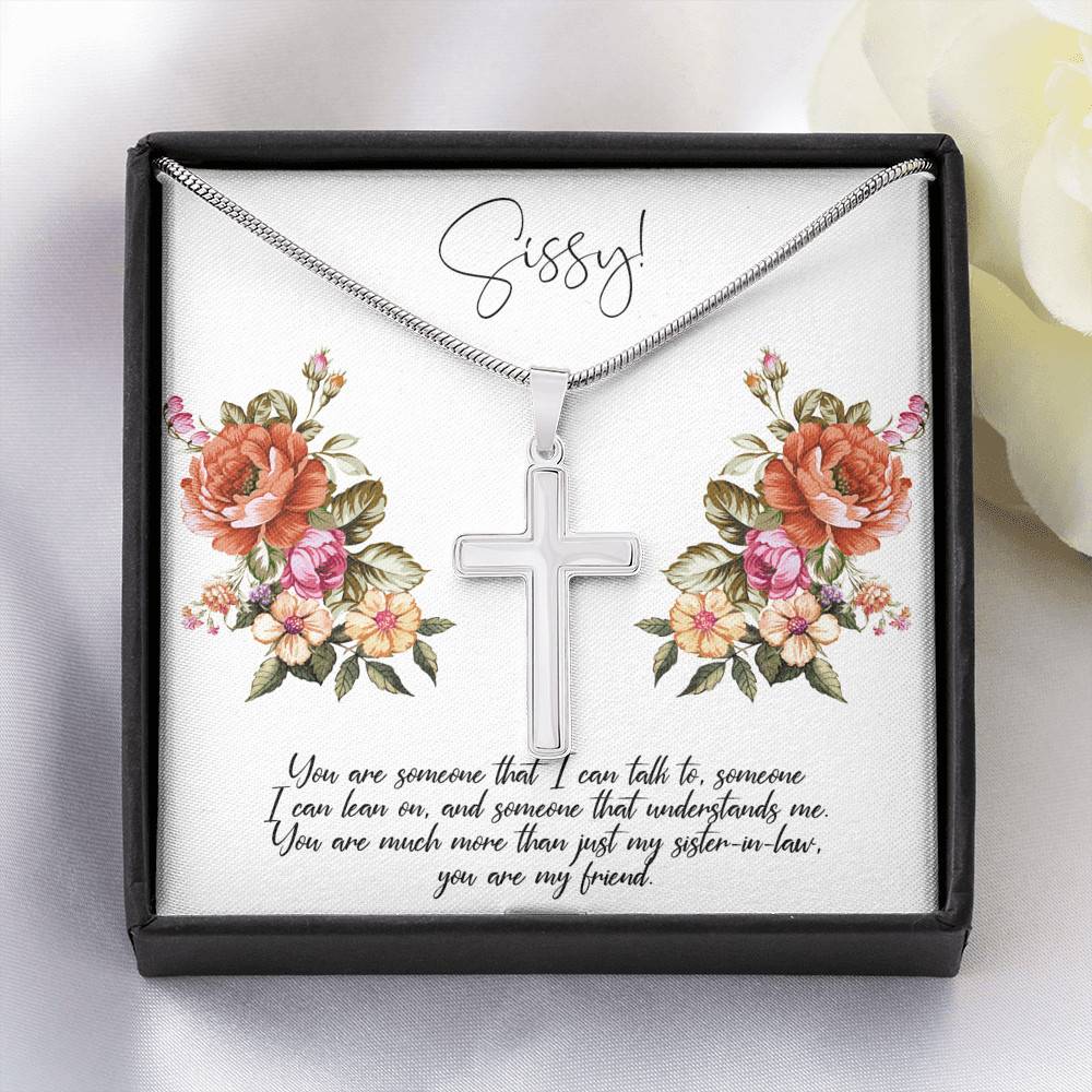 Artisan Crafted 14k White Gold Cross Necklace with Message Card - Cross for Sissy - Gift for Sister-in-law - Gift for Women