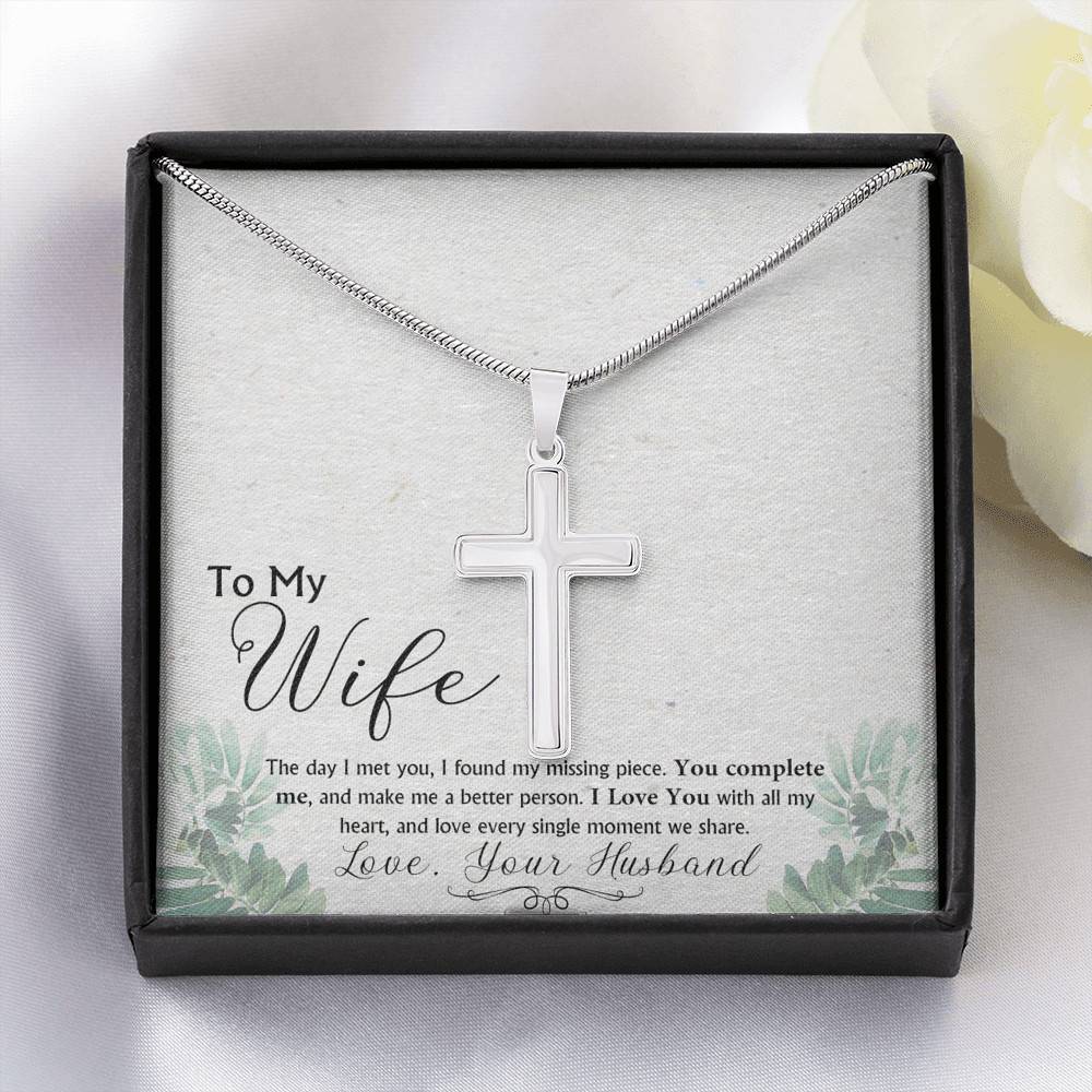 Artisan Crafted 14k White Gold Cross Necklace with Message Card - To My Wife - Cross - Gift for Wife - Gift for Women