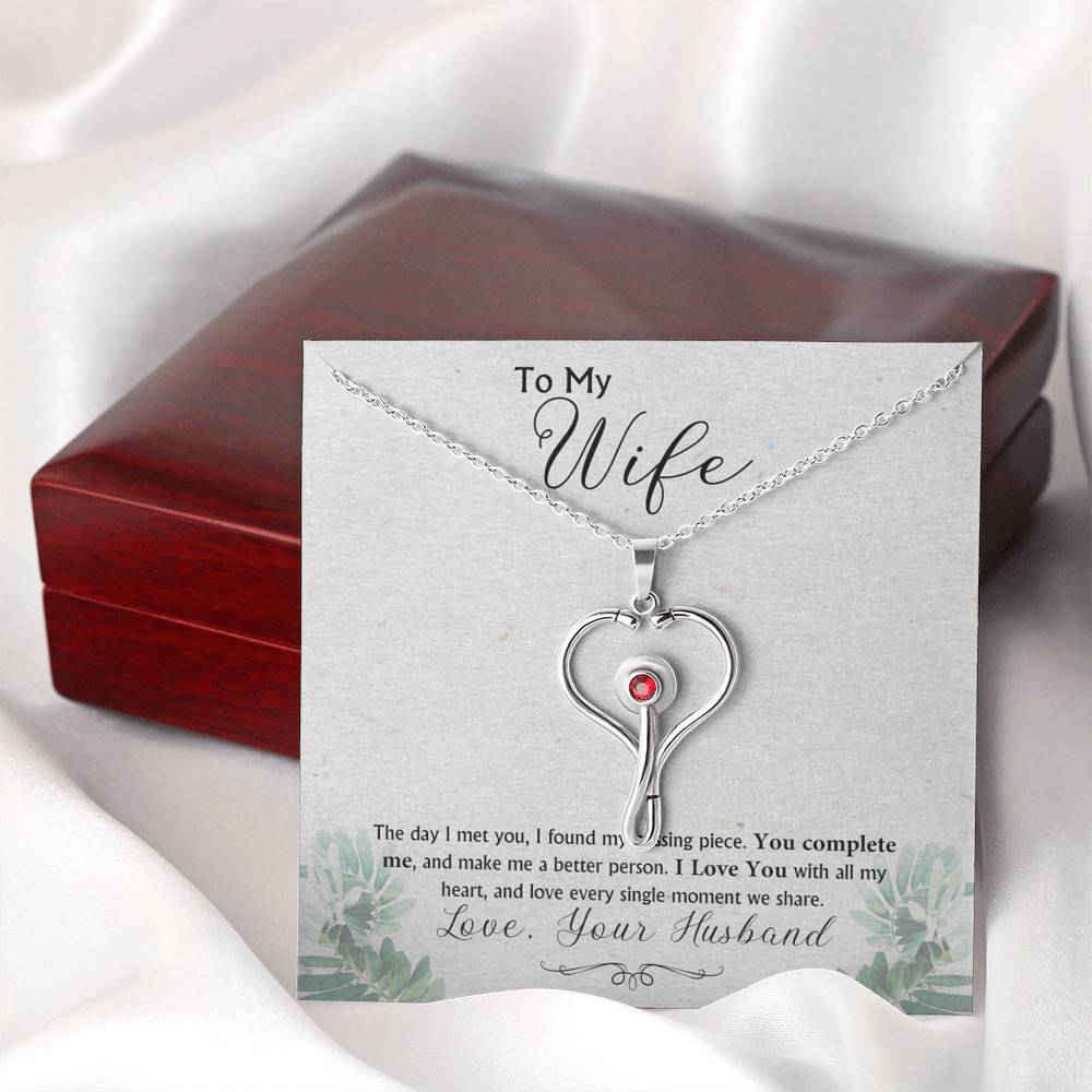 Stethoscope Pendant Necklace in a Gift Box with Message Card - 22" Cable Chain Necklace Pendant with 3mm Red Swarovski Crystal - Gifts for Wife - To My Wife - Stethoscope