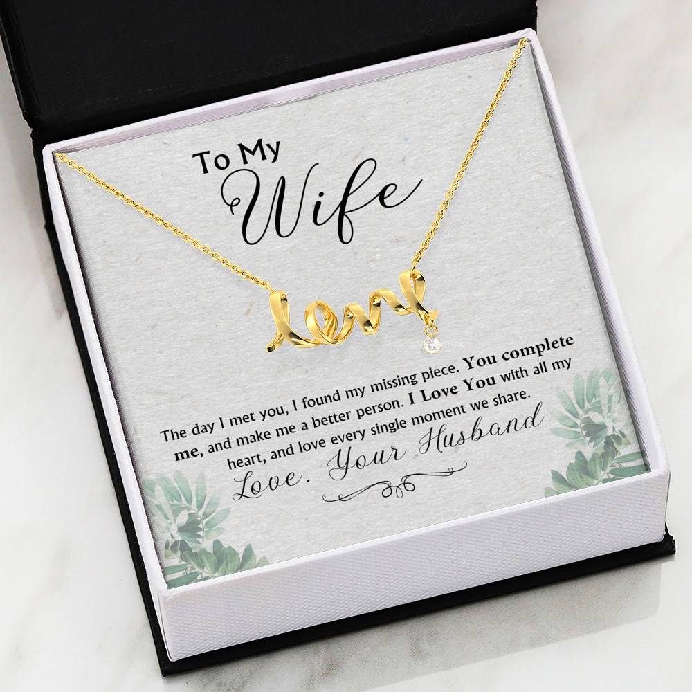 Scripted Love Necklace with Message Card (18k Yellow Gold Scripted Love) - To My Wife - Scripted Love - Gift for Wife - Gift for Women