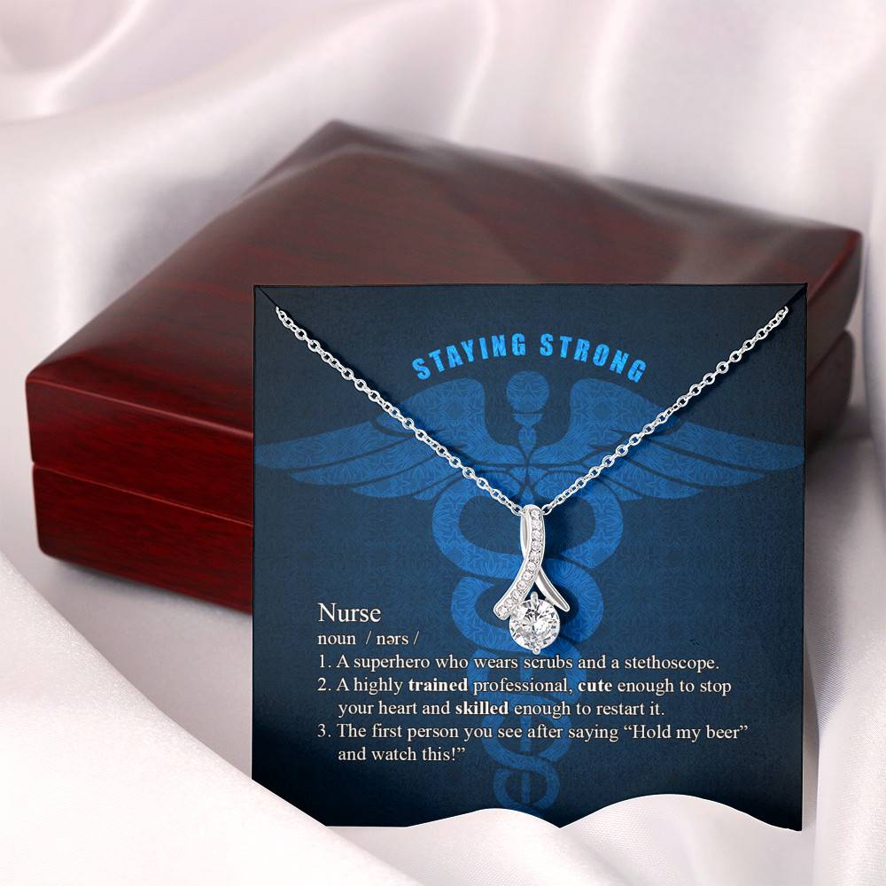 Alluring Beauty Necklace (Mahogany Style Luxury Box) - Dainty Cubic Zirconia - A Superhero Who Wears Scrubs - Gift for Nurse - Gift for Women