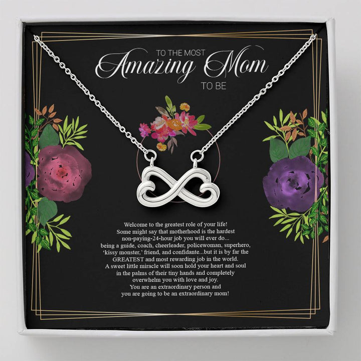 Heart Infinity Necklace, Necklace With Message Card - 14k White Gold Finish - To The Most Amazing Mom To Be - Gift for Mother - Gift for Women