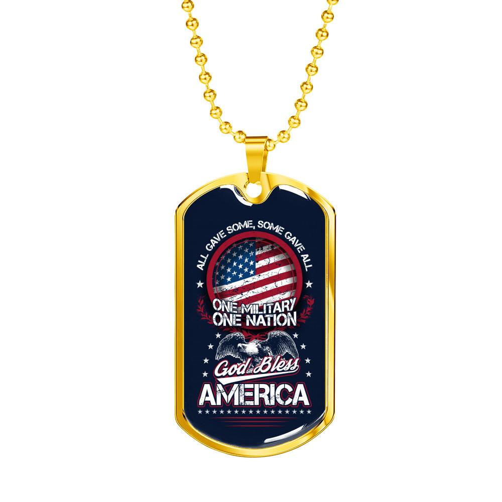 Gold Dog Tag Pendant With Ball Chain - God bless America - Gift for Grandfather - Gift for Men