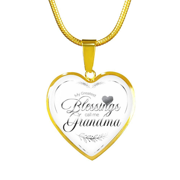 Gold Heart Pendant With Snake Chain - High Quality Surgical Steel - My Greatest Blessings Call Me Grandma - Gift for Grandmother - Gift for Women