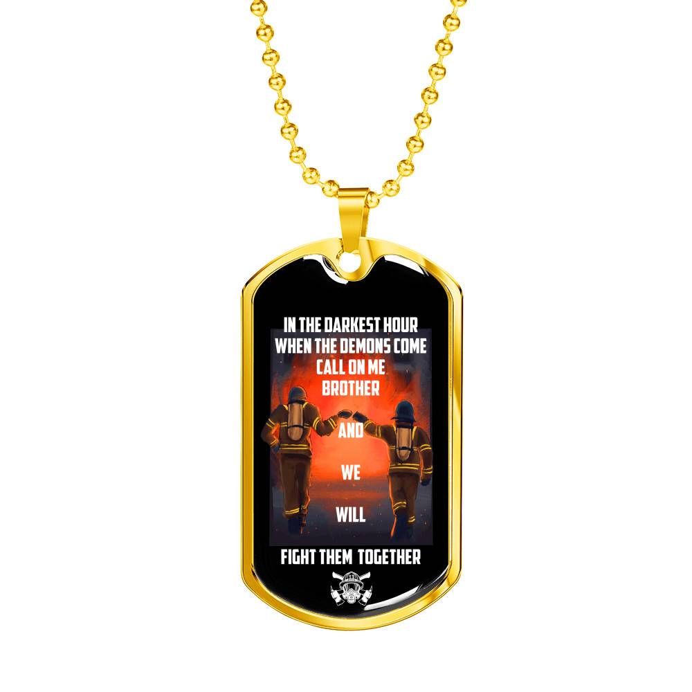 Gold Dog Tag Pendant With Ball Chain - To My Brother- Firefighter Dog Tag - Gift for Brother - Gift for Men