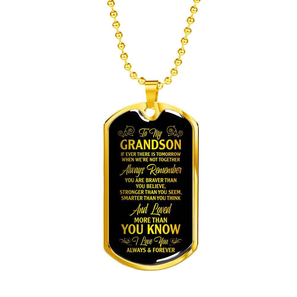 Gold Dog Tag Pendant With Ball Chain - To My Grandson - Gift for Grandson - Gift for Men