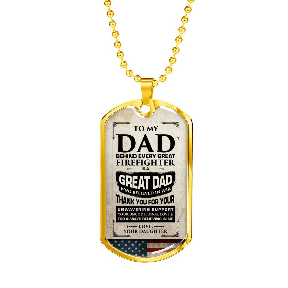 Gold Dog Tag Pendant With Ball Chain - Firefighter - Gold - Gift for Dad - Gift for Men