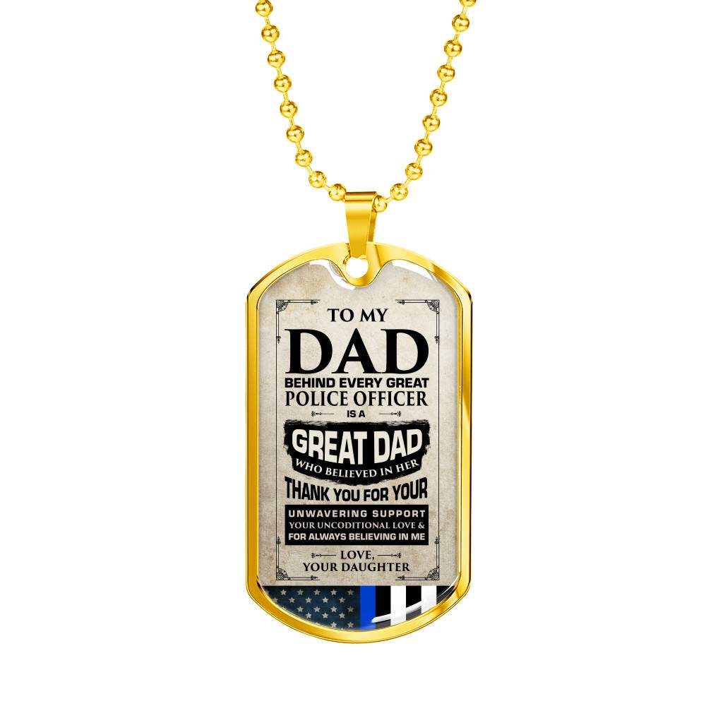 Gold Dog Tag Pendant With Ball Chain - Police Officer's Dad - Gift for Dad - Gift for Men
