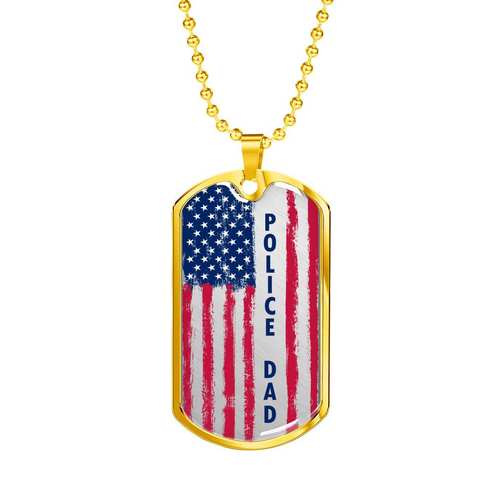 Gold Dog Tag Pendant With Ball Chain - Police Dad - Gift for Dad - Gift for Men