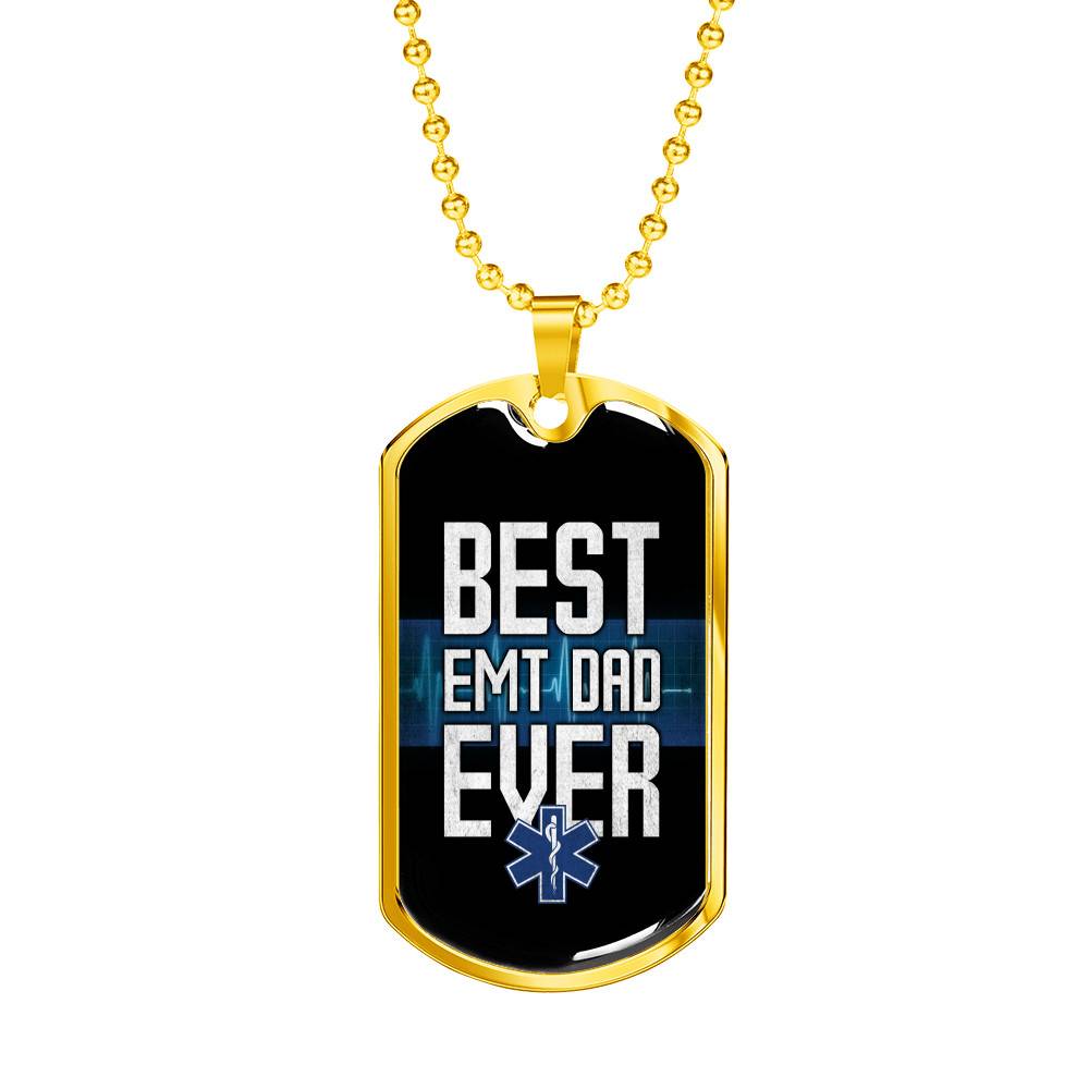 Gold Dog Tag Pendant With Ball Chain - Best EMT Dad - Gift for Father - Gift for Men