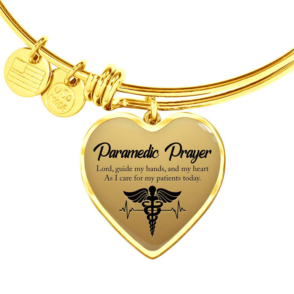 Gold Heart Pendant Bangle - High Quality Surgical Steel - Paramedic Prayer Heart - Gift for Girlfriend - Gift for Women