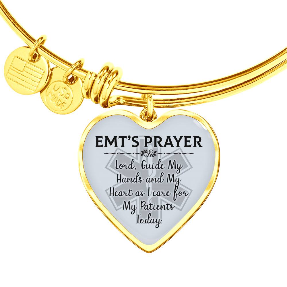 Gold Heart Pendant Bangle - High Quality Surgical Steel - Proud EMT's Prayer Heart - Gift for Girlfriend - Gift for Women