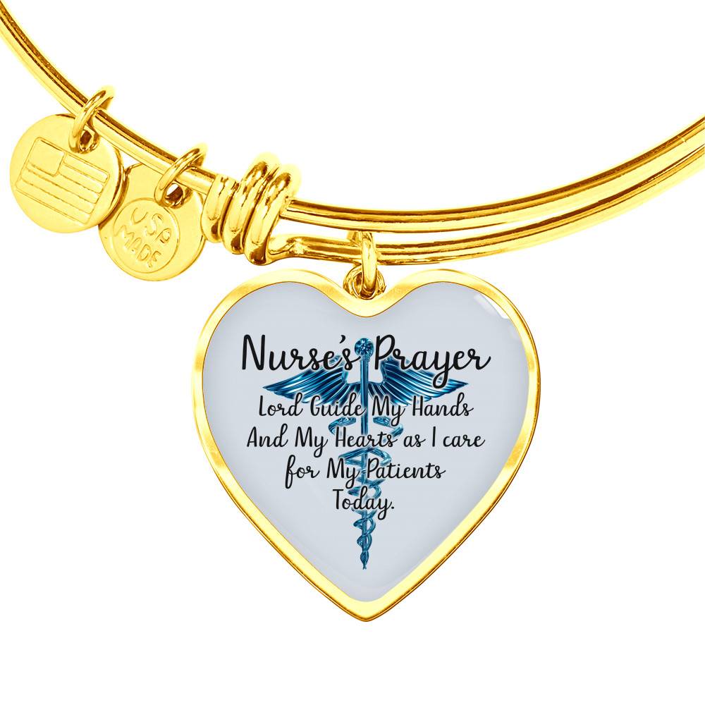 Gold Heart Pendant Bangle - High Quality Surgical Steel - Nurse's Prayer - Gift for Wife - Gift for Women