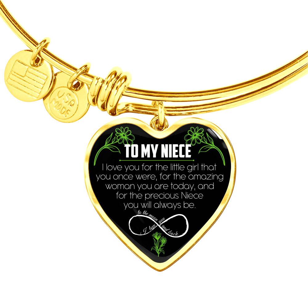 Gold Heart Pendant Bangle - High Quality Surgical Steel - To My Niece Love Auntie and Uncle - Gift for Niece - Gift for Women