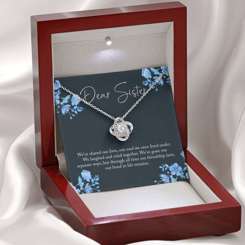 Love Knot Necklace with Message Card and Gift Box - Artisan-designed and crafted 14k white-gold - Dear Sister - Gift for Sister - Gift for Women
