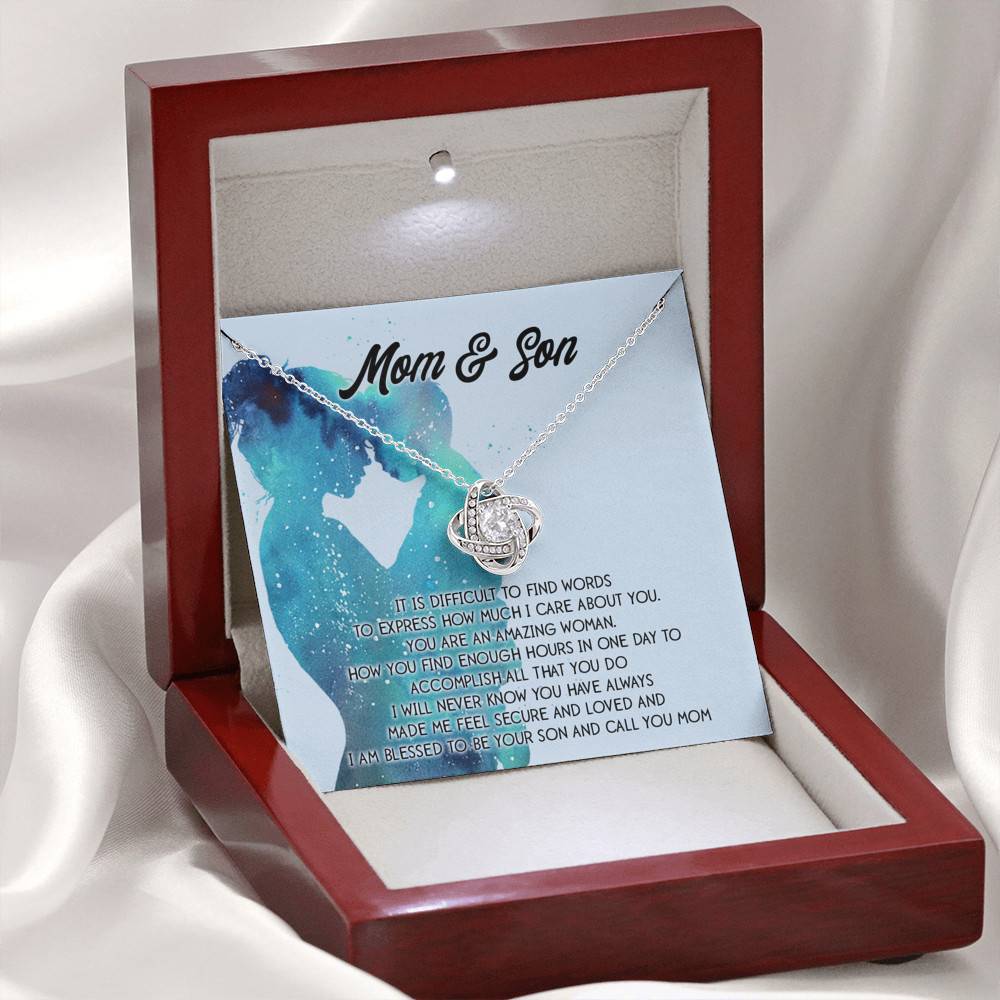 Love Knot Necklace with Message Card and Gift Box - Mom and Son - Necklace for Mom - Gift for Mother