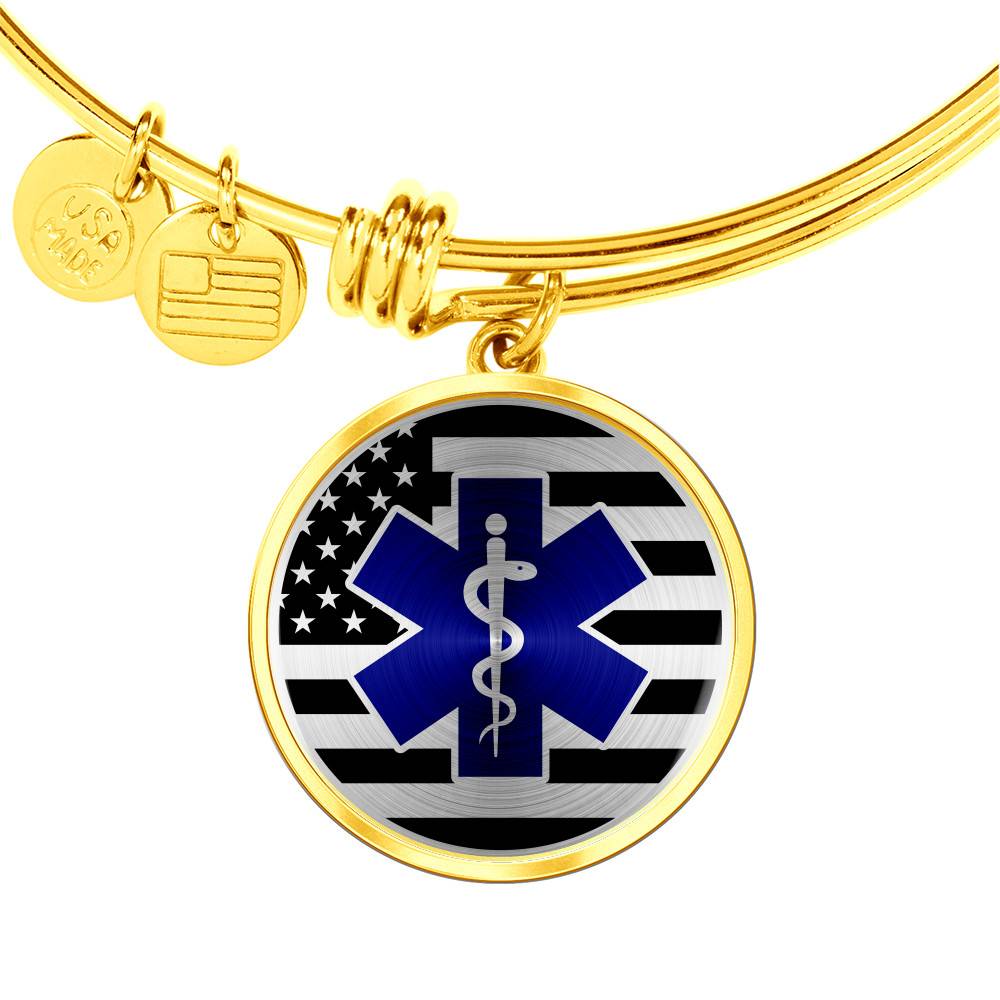 Gold Circle Pendant Bangle - Paramedic EMT - Gift for Girlfriend - Gift for Women