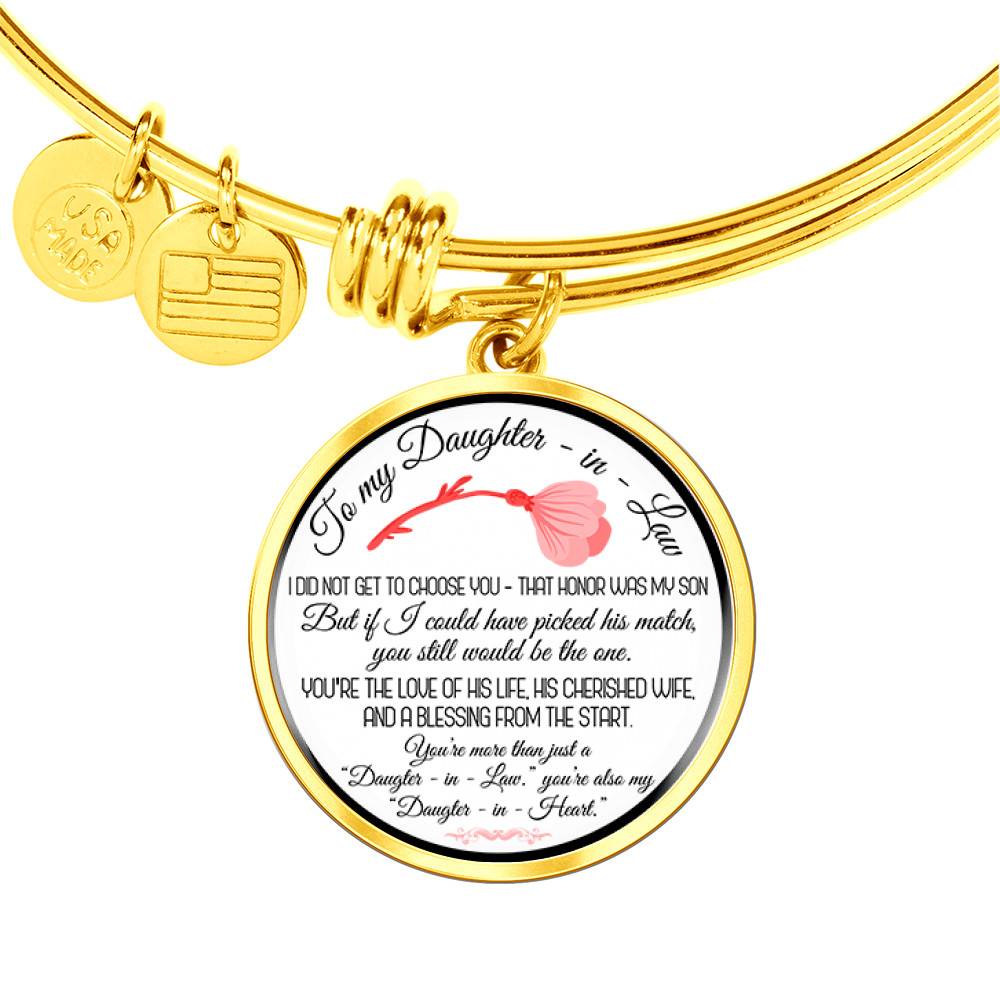 Gold Circle Pendant Bangle - To My Daughter In Law - Gift for Daughter - Gift for Women