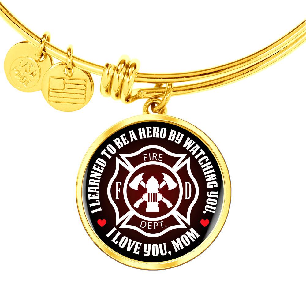 Gold Circle Pendant Bangle - Firefighter Mom - Gift for Mother - Gift for Women
