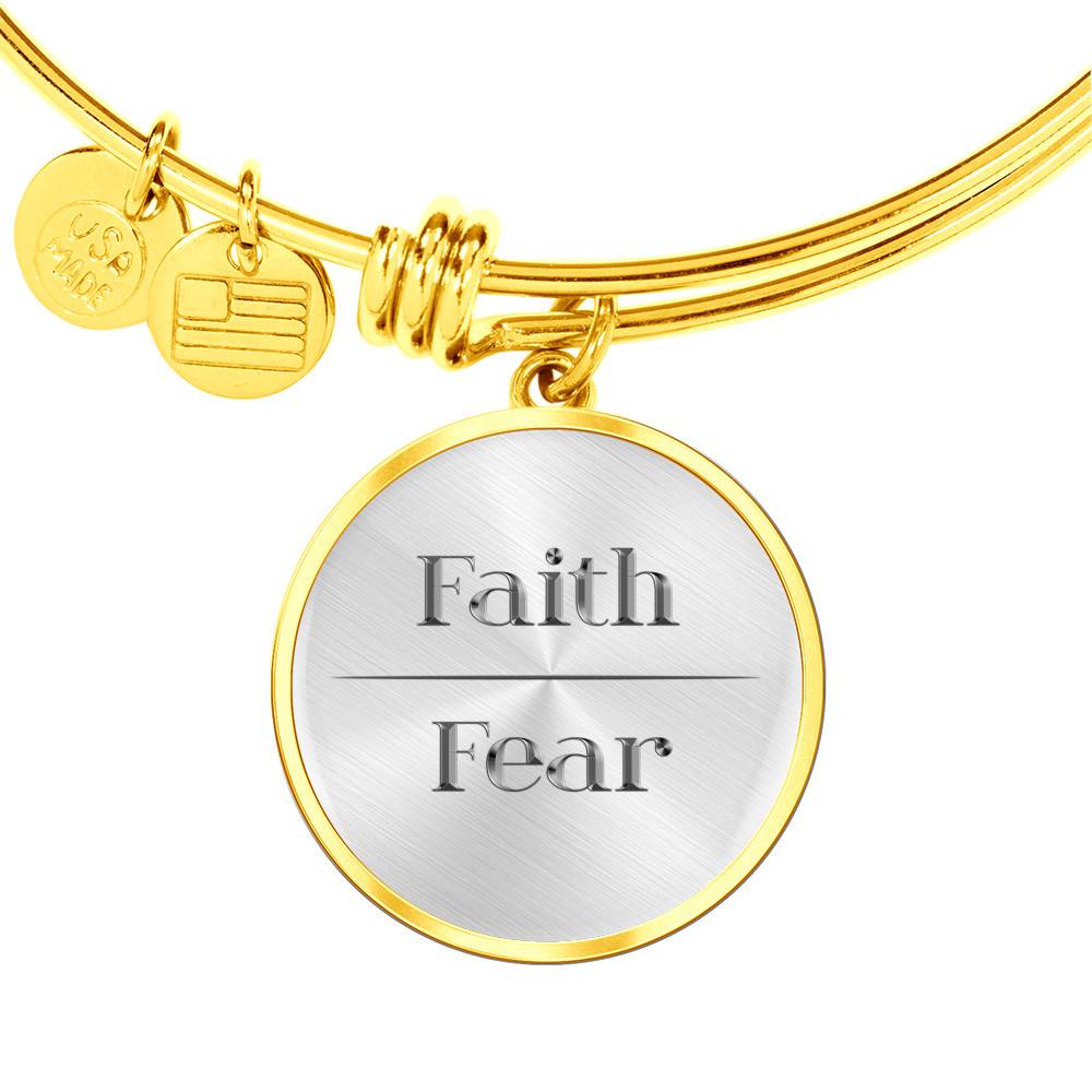 Gold Circle Pendant Bangle - Faith Over Fear - Gift for Girlfriend - Gift for Women