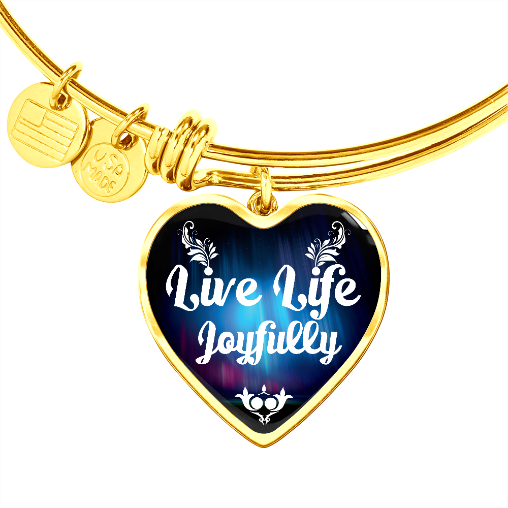 Gold Heart Pendant Bangle - High Quality Surgical Steel - Live Life Joyfully - Gift for Daughter - Gift for Women