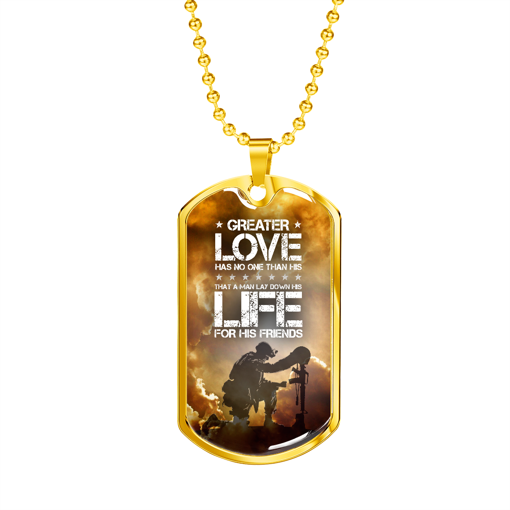 Gold Dog Tag Pendant With Ball Chain - Patriotic Soldier No Greater Love - Gift for Husband - Gift for Men