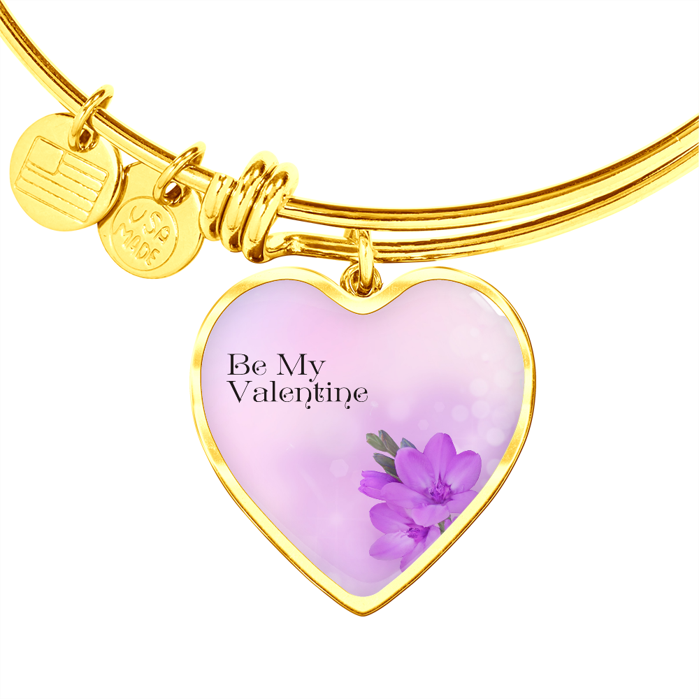 Gold Heart Pendant Bangle - Be My Valentine 2 - Gift for Girlfriend - Gift for Women
