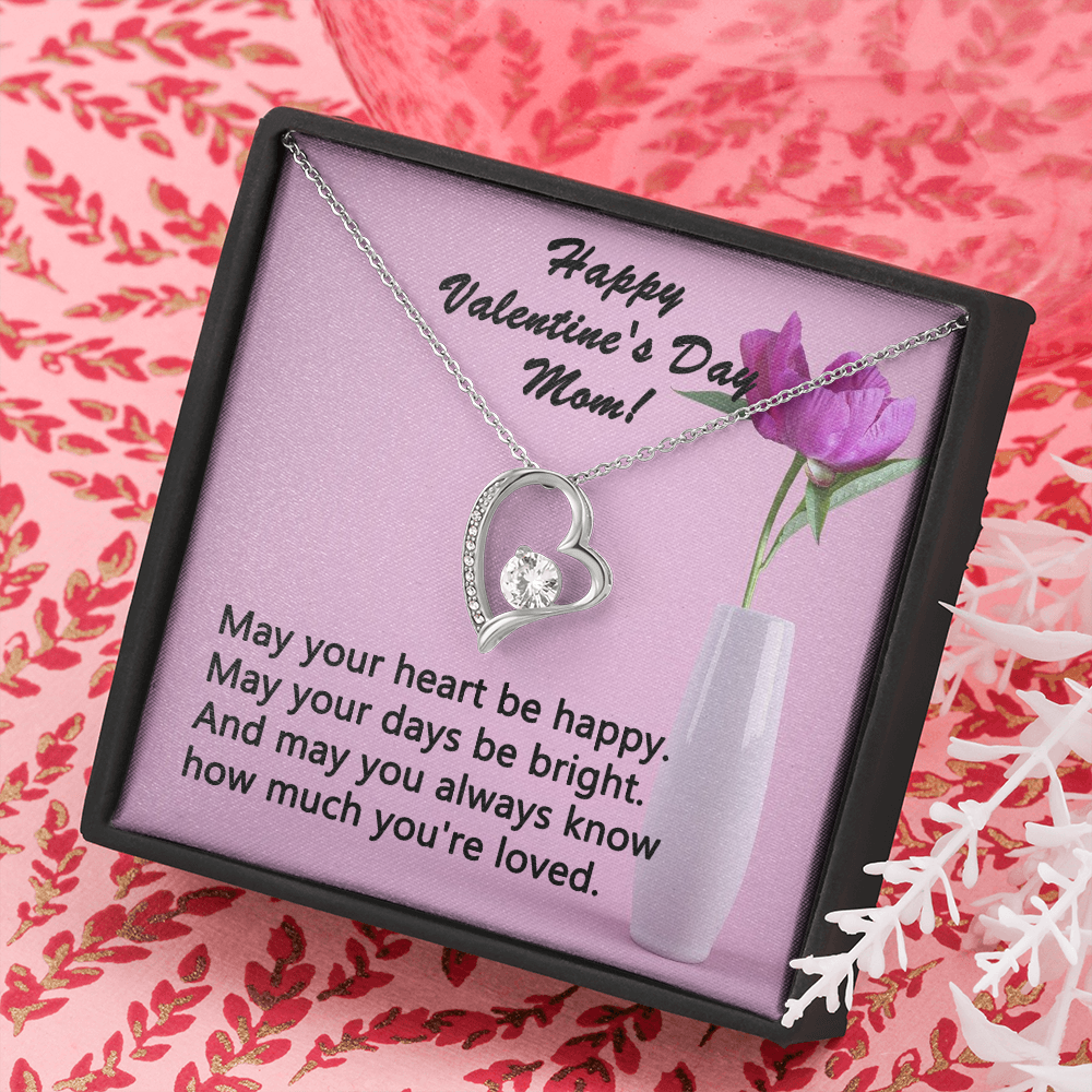 Forever Love Necklace - 14K white gold finish with adjustable cable - Happy Valentine's Day Mom - Gift for Mother