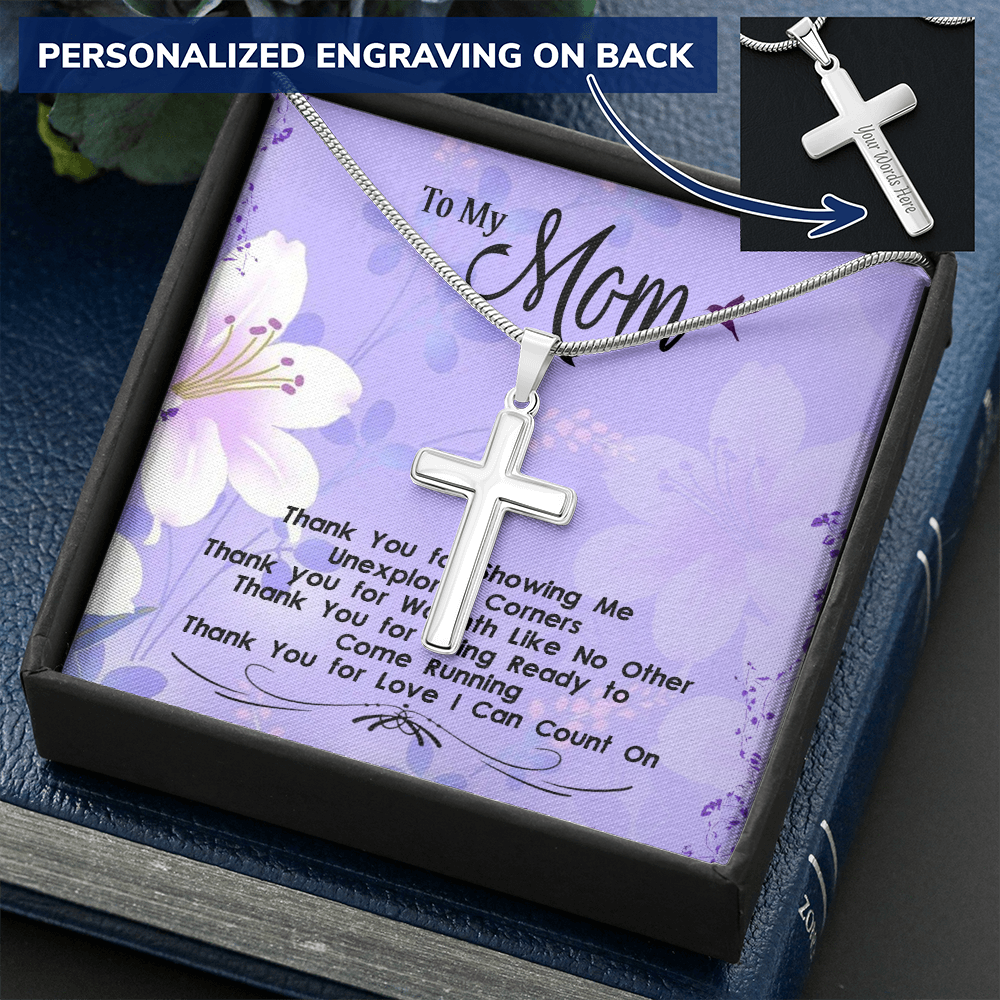 Personalized Cross Necklace - Crafted in High Polished Stainless Steel - Gift for Mom - Gift for Women