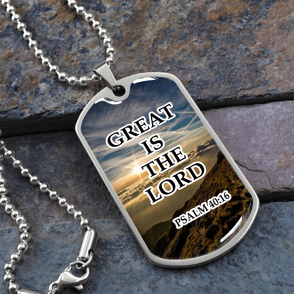 Luxury Military Necklace Dog Tag - Great is the Lord - Christianity - Inspirational Message - Gift for Women - Gift for Men