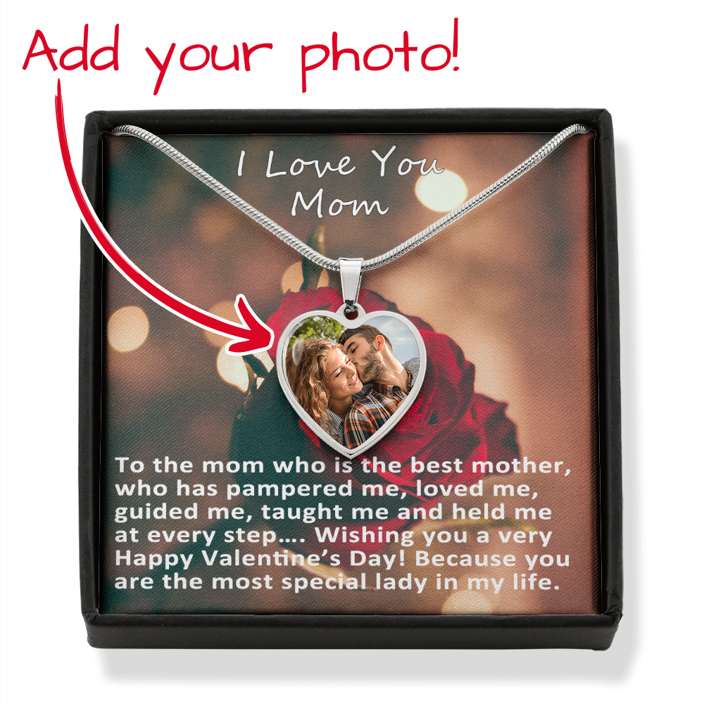 Luxury Necklace Heart Pendant - Surgical Steel with a Shatterproof Liquid Glass Coating - I Love You Mom - Happy Valentine's Day - Gift for Mother