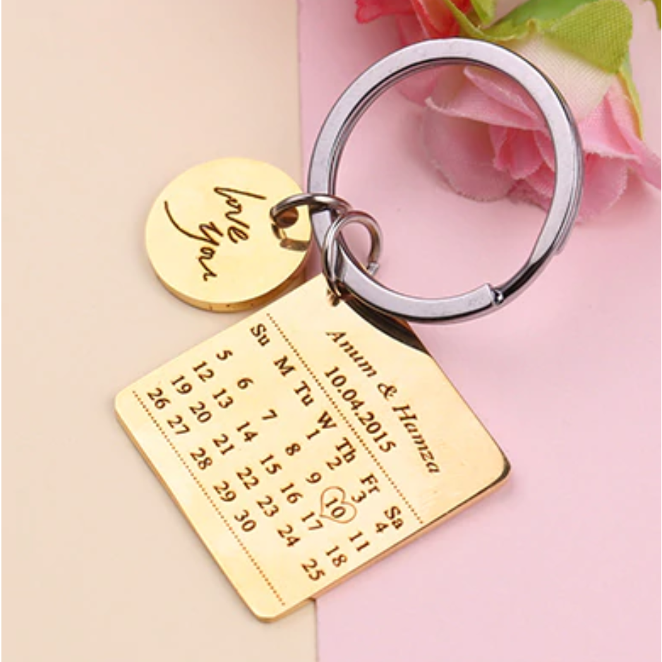 Love You Round Charm + Special Calendar Date Keychain