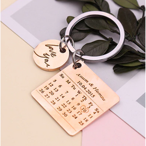 Love You Round Charm + Special Calendar Date Keychain